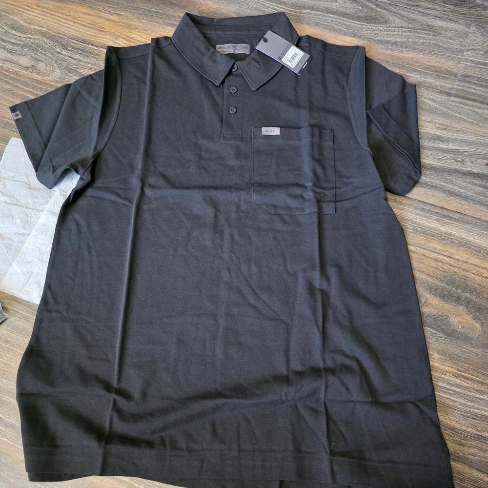 FIGS FIGSPRO Mens Technical Pique Scrub Polo Black M22WW1004 Size Large NWT